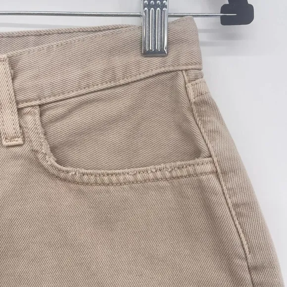 L'Agence Jean Shorts Women's 25 Audrey Mid Rise Tan Biscuit Destruct Cutoffs