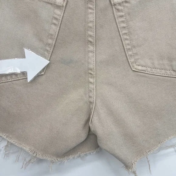 L'Agence Jean Shorts Women's 25 Audrey Mid Rise Tan Biscuit Destruct Cutoffs