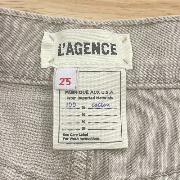 L'Agence Jean Shorts Women's 25 Audrey Mid Rise Tan Biscuit Destruct Cutoffs