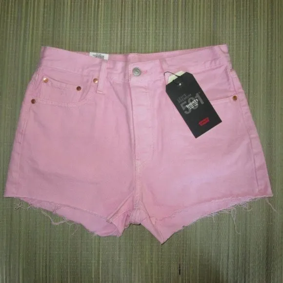 LEVI'S Premium 501 30 NWT Pink Denim High Rise Cut Off Jean Shorts Cutoffs
