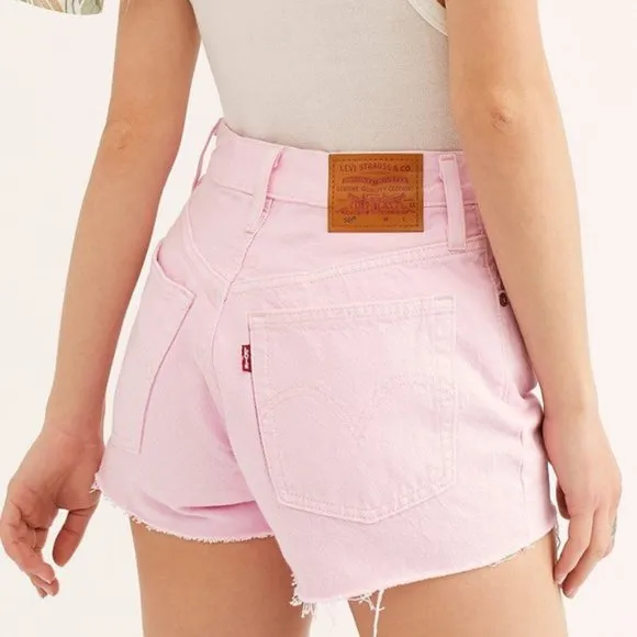 LEVI'S Premium 501 30 NWT Pink Denim High Rise Cut Off Jean Shorts Cutoffs