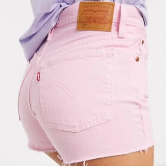 LEVI'S Premium 501 30 NWT Pink Denim High Rise Cut Off Jean Shorts Cutoffs