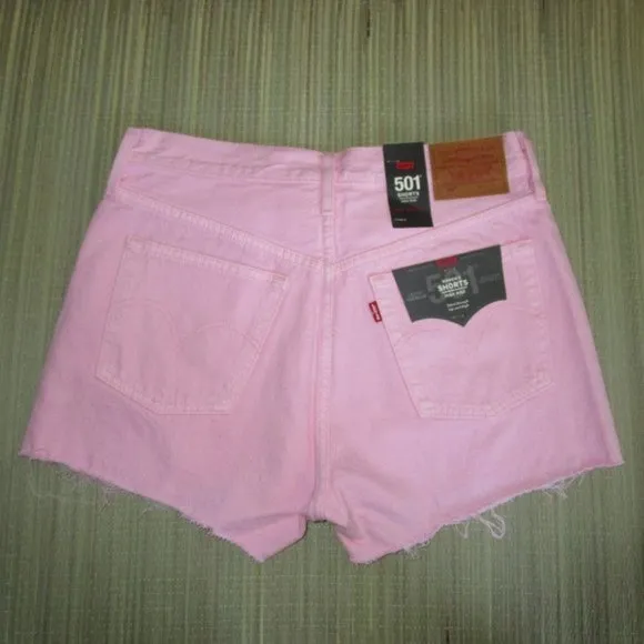 LEVI'S Premium 501 30 NWT Pink Denim High Rise Cut Off Jean Shorts Cutoffs