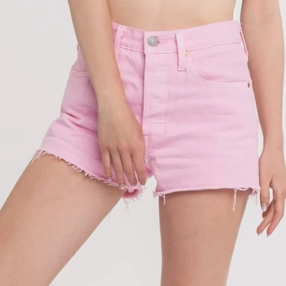 LEVI'S Premium 501 30 NWT Pink Denim High Rise Cut Off Jean Shorts Cutoffs