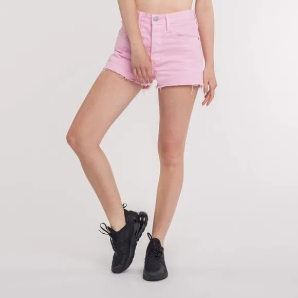 LEVI'S Premium 501 30 NWT Pink Denim High Rise Cut Off Jean Shorts Cutoffs