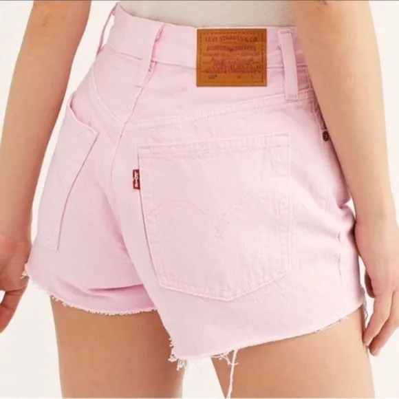 LEVI'S Premium 501 30 NWT Pink Denim High Rise Cut Off Jean Shorts Cutoffs