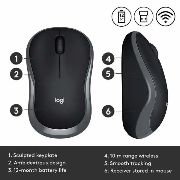 Logitech M185 Wireless Mouse, 2.4GHz with USB Mini Receiver