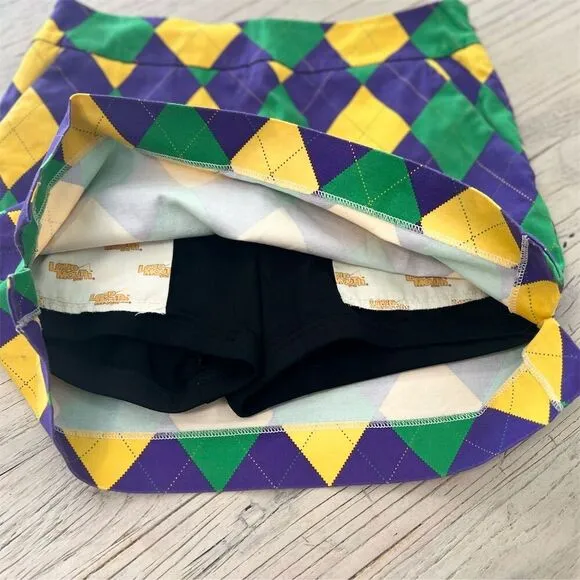 Loudmouth Ladies Carnivale  Golf Skort Size 2 Argyle Purple Green Yellow