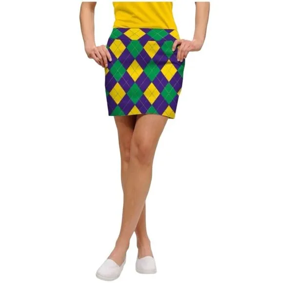 Loudmouth Ladies Carnivale  Golf Skort Size 2 Argyle Purple Green Yellow