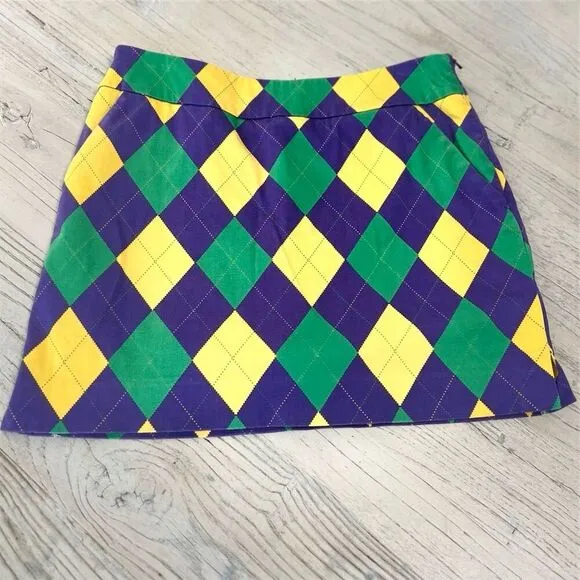 Loudmouth Ladies Carnivale  Golf Skort Size 2 Argyle Purple Green Yellow