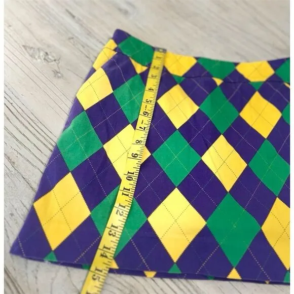 Loudmouth Ladies Carnivale  Golf Skort Size 2 Argyle Purple Green Yellow