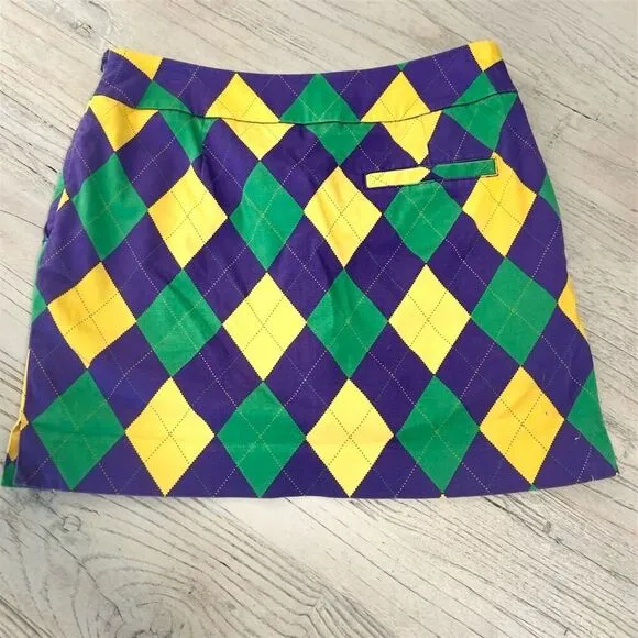 Loudmouth Ladies Carnivale  Golf Skort Size 2 Argyle Purple Green Yellow