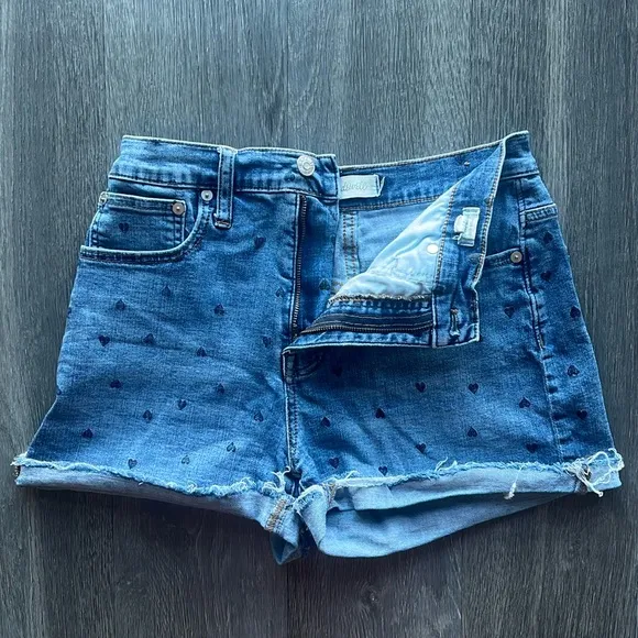 Madewell High Rise Heart Print Denim Shorts ✧ Size 27