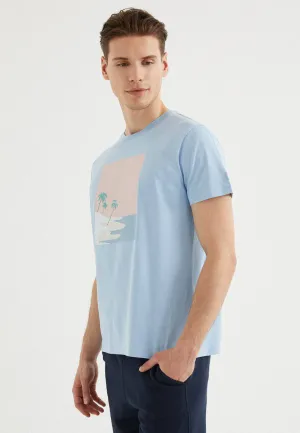 Mavi Baskılı Bisiklet Yaka Pamuklu Regular Fit Erkek T-Shirt COAST