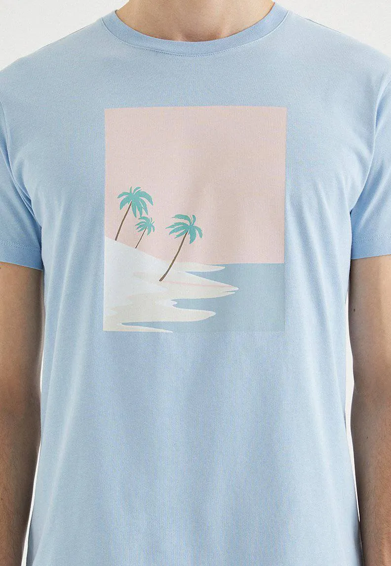 Mavi Baskılı Bisiklet Yaka Pamuklu Regular Fit Erkek T-Shirt COAST