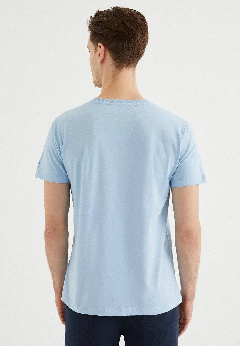 Mavi Baskılı Bisiklet Yaka Pamuklu Regular Fit Erkek T-Shirt COAST