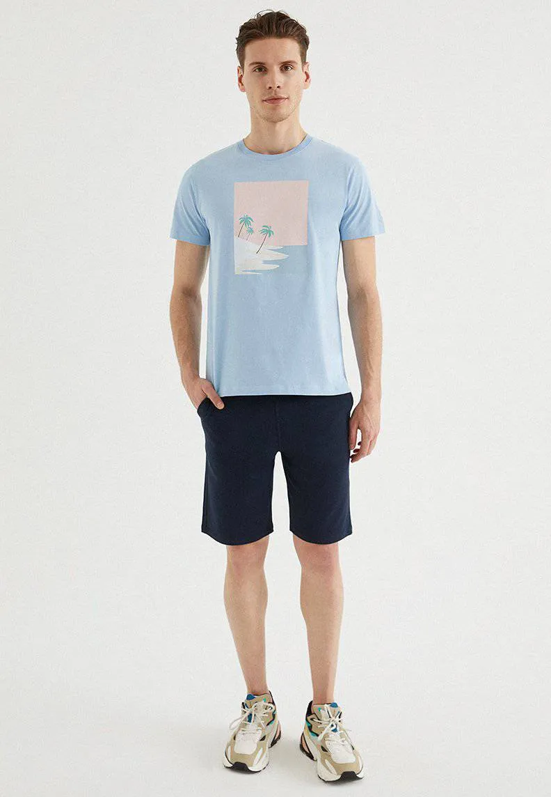 Mavi Baskılı Bisiklet Yaka Pamuklu Regular Fit Erkek T-Shirt COAST