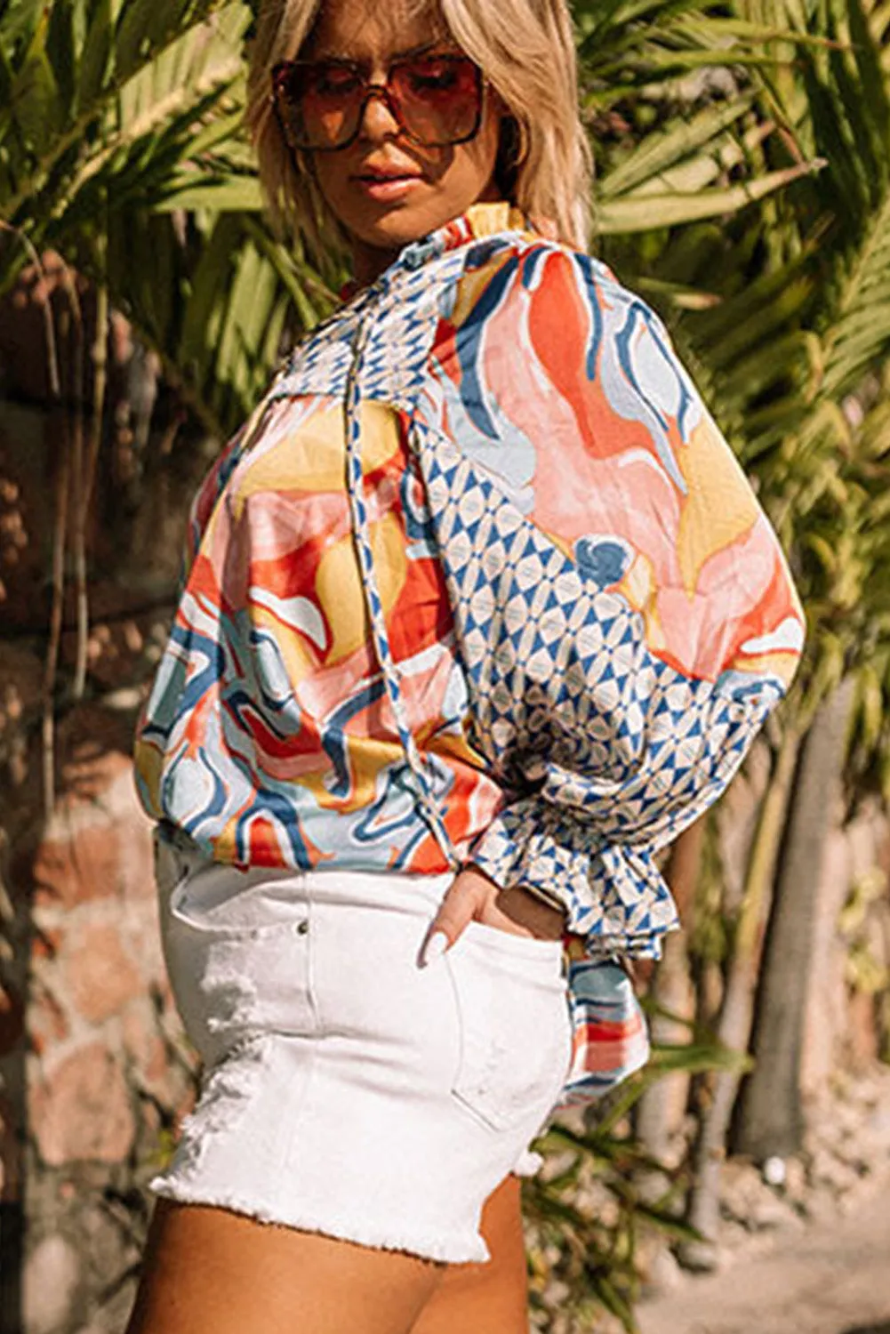 Multicolour Plus Size Raw Hem Distressed Denim Shorts