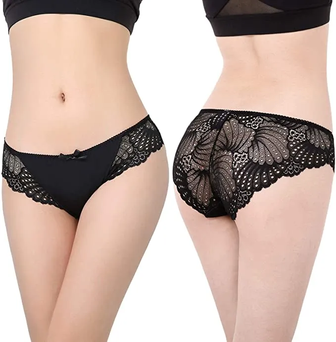 New BIONEK Womens Lace Panties Sexy Bikini Panty Cheeky Underwear Comfy See Through Back Pack of 6, Sz L