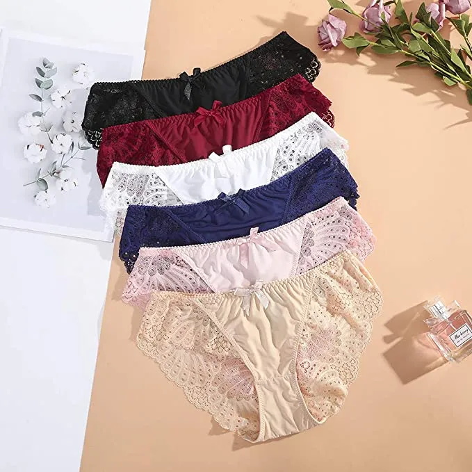 New BIONEK Womens Lace Panties Sexy Bikini Panty Cheeky Underwear Comfy See Through Back Pack of 6, Sz L