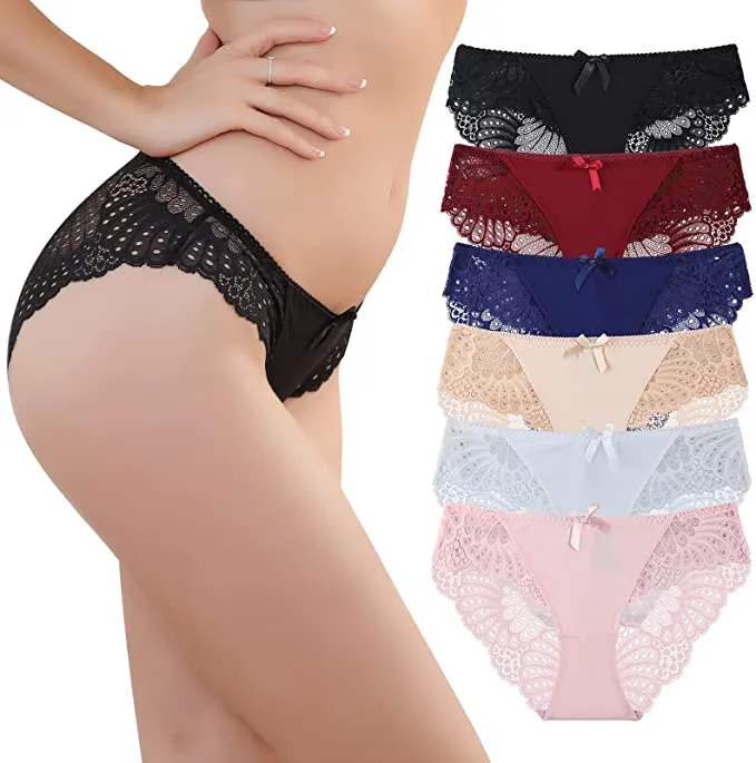 New BIONEK Womens Lace Panties Sexy Bikini Panty Cheeky Underwear Comfy See Through Back Pack of 6, Sz L