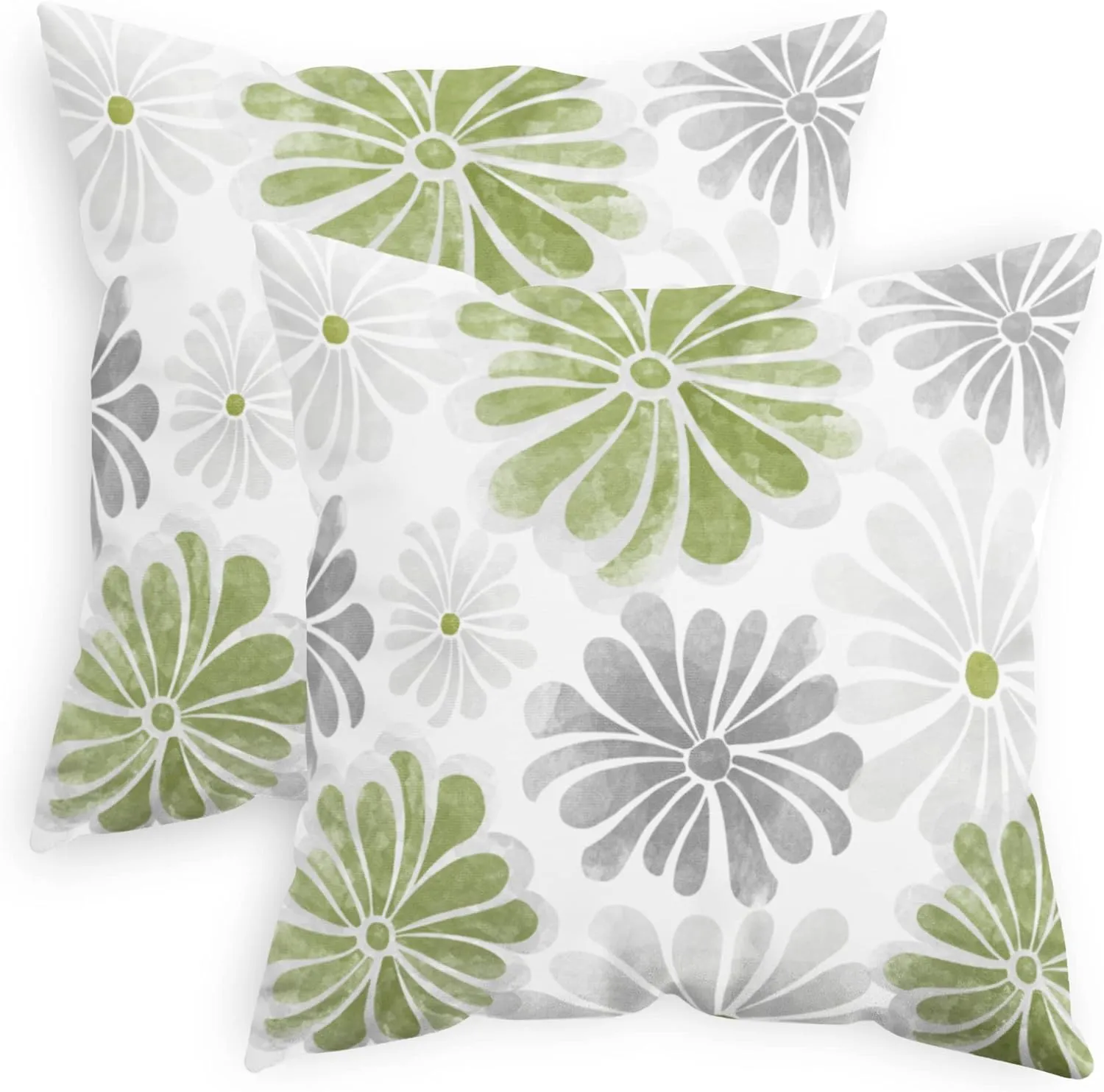 NEW CaliTime Throw Pillow Cases Pack of 2 Cozy Fleece Two-Tone Blooming Flowers Decorative Cushion Covers for Couch Bed Sofa Farmhouse Decoration 18 X 18 Inches Sage Green Grey