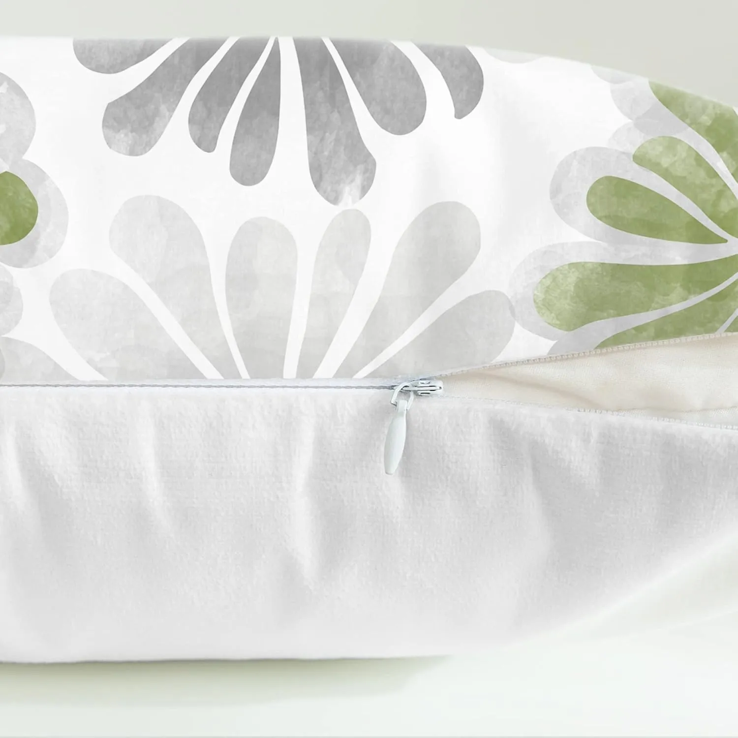 NEW CaliTime Throw Pillow Cases Pack of 2 Cozy Fleece Two-Tone Blooming Flowers Decorative Cushion Covers for Couch Bed Sofa Farmhouse Decoration 18 X 18 Inches Sage Green Grey