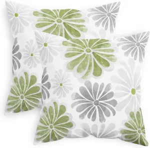 NEW CaliTime Throw Pillow Cases Pack of 2 Cozy Fleece Two-Tone Blooming Flowers Decorative Cushion Covers for Couch Bed Sofa Farmhouse Decoration 18 X 18 Inches Sage Green Grey