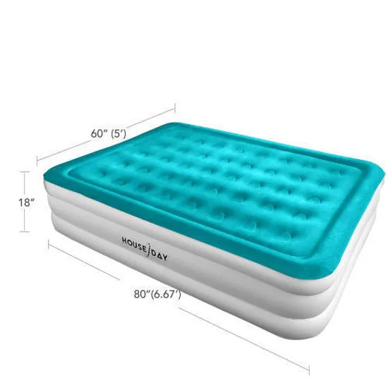 New House Day 18" QUEEN Air Mattress with Built-in Pump, Open Box, New Tested, supports up to 650 Lbs Retails $140 