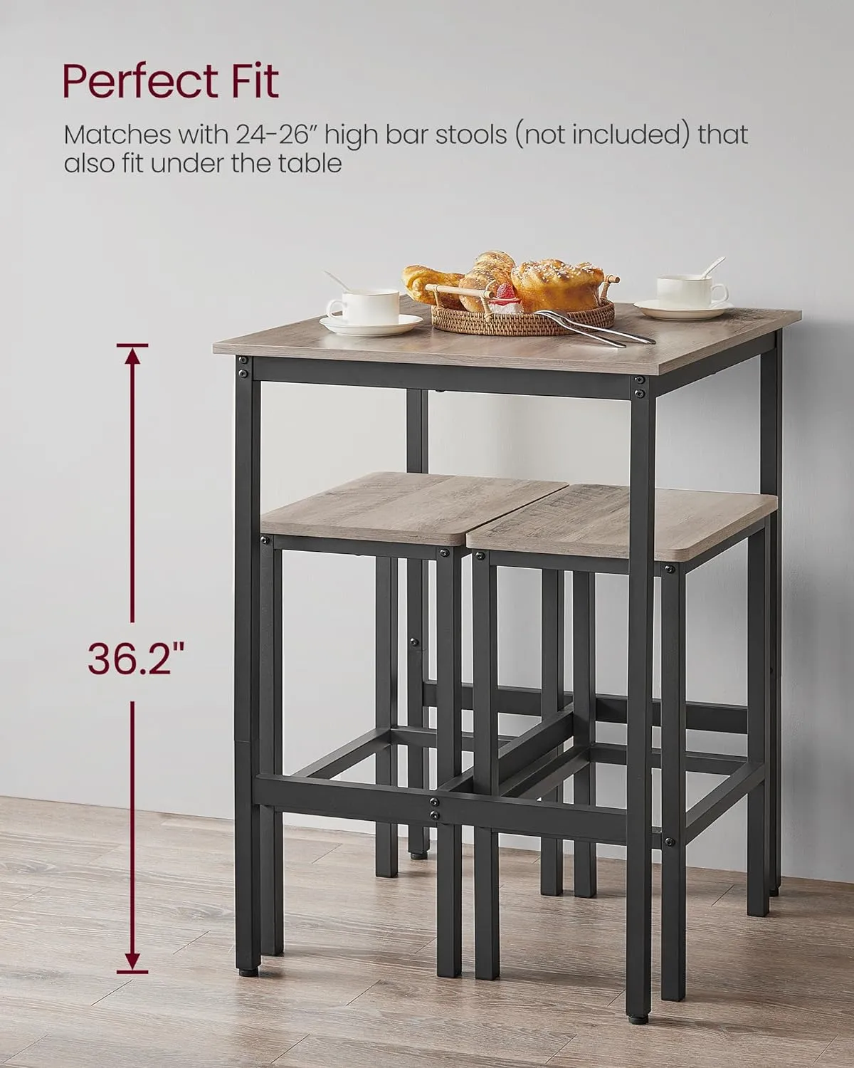 New in Box! VASAGLE Bar Table, Small Kitchen Table, High Top Pub Table, for Living Room Study, Industrial Steel Frame, 23.6 x 23.6 x 36.2 Inches! Stools NOT included
