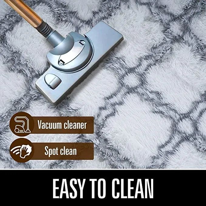New Large Ultra Soft 6' X 6' Kinganda Fluffy Hairy High Pile Furry Area Rugs Shag Throw Faux Fur Rug Carpet (Grey/White Geometric) Non-slip