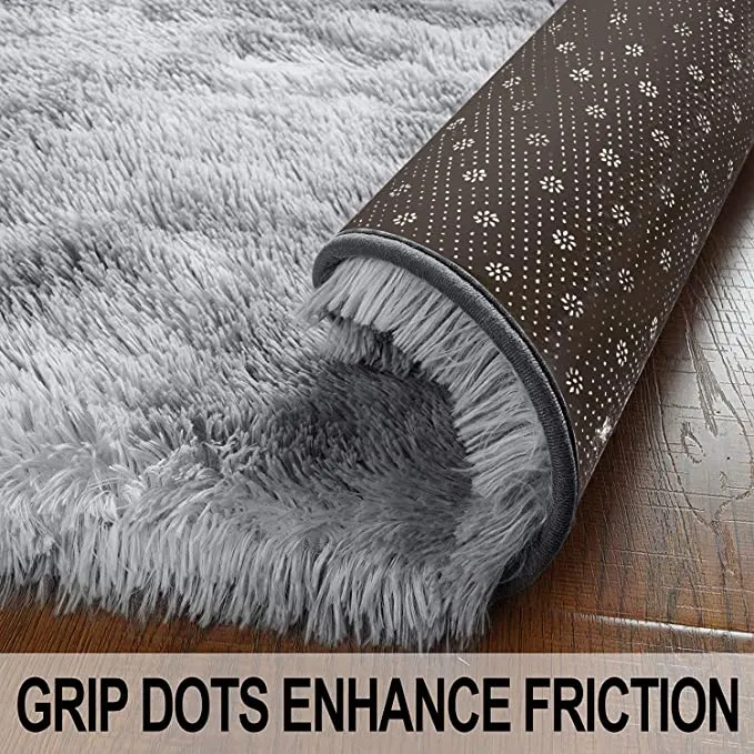 New Large Ultra Soft 6' X 6' Kinganda Fluffy Hairy High Pile Furry Area Rugs Shag Throw Faux Fur Rug Carpet (Grey/White Geometric) Non-slip