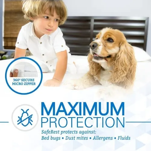 New SafeRest Waterproof Mattress Protector – Queen, Zippered, Cotton Mattress Cover Protectors – White