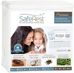 New SafeRest Waterproof Mattress Protector – Queen, Zippered, Cotton Mattress Cover Protectors – White