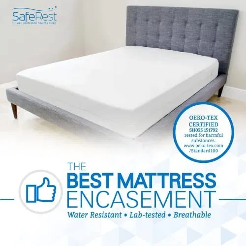New SafeRest Waterproof Mattress Protector – Queen, Zippered, Cotton Mattress Cover Protectors – White