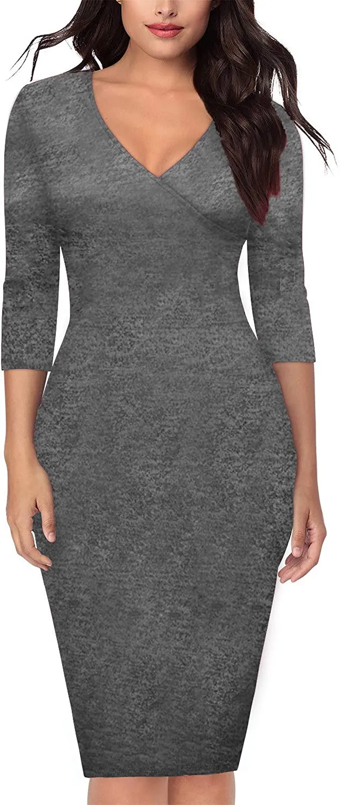 New with tags! Hybrid & Company Women's Super Comfy Plum Cross V-Neck MIDI Dress, Grey, Sz L!