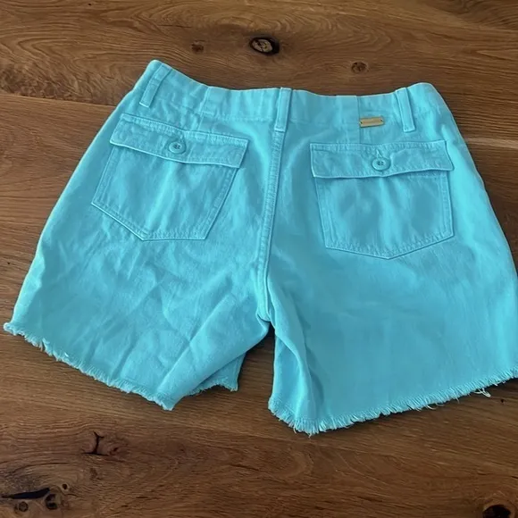 NWT Le Superbe Beach Crawler Aqua Blue Cut Off Shorts Size 4 Reg. $175