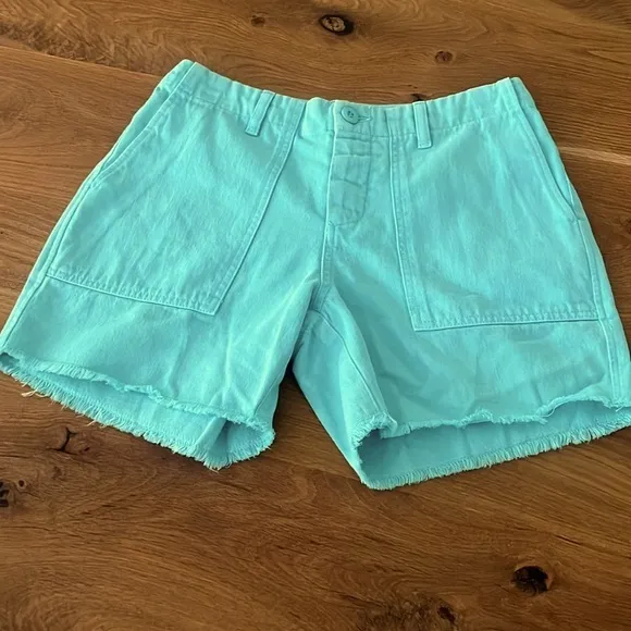 NWT Le Superbe Beach Crawler Aqua Blue Cut Off Shorts Size 4 Reg. $175