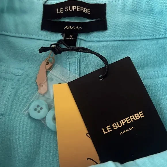 NWT Le Superbe Beach Crawler Aqua Blue Cut Off Shorts Size 4 Reg. $175