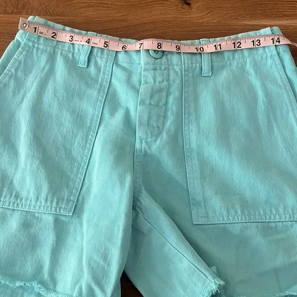NWT Le Superbe Beach Crawler Aqua Blue Cut Off Shorts Size 4 Reg. $175
