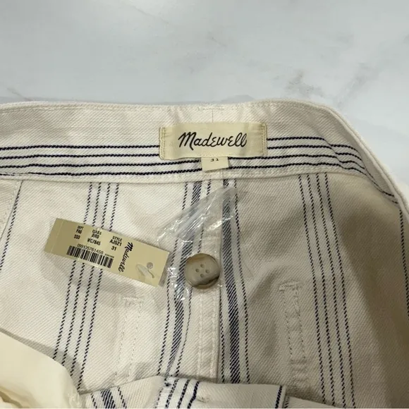 NWT Madewell Emmett High Rise Shorts in Stripe 31 Cotton Blend
