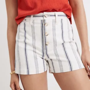 NWT Madewell Emmett High Rise Shorts in Stripe 31 Cotton Blend
