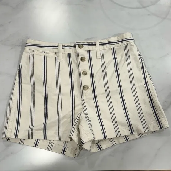 NWT Madewell Emmett High Rise Shorts in Stripe 31 Cotton Blend