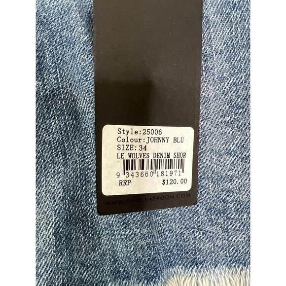 NWT One Teaspoons Johnny Blue Le Wolves Mid Length Denim Shorts Size 34