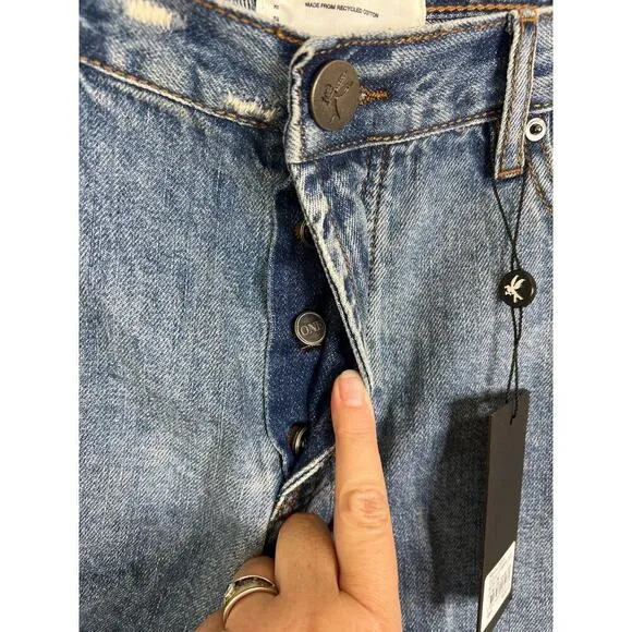 NWT One Teaspoons Johnny Blue Le Wolves Mid Length Denim Shorts Size 34