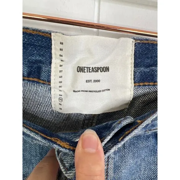 NWT One Teaspoons Johnny Blue Le Wolves Mid Length Denim Shorts Size 34