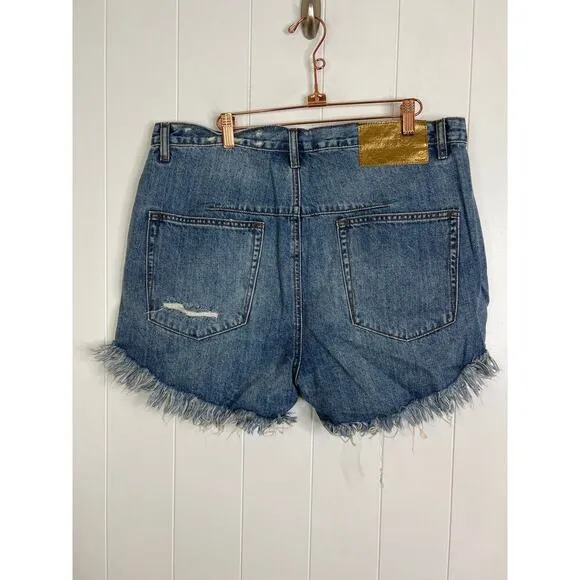 NWT One Teaspoons Johnny Blue Le Wolves Mid Length Denim Shorts Size 34