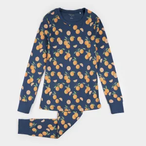 Oranges Print on Blue Women's PJ Set
