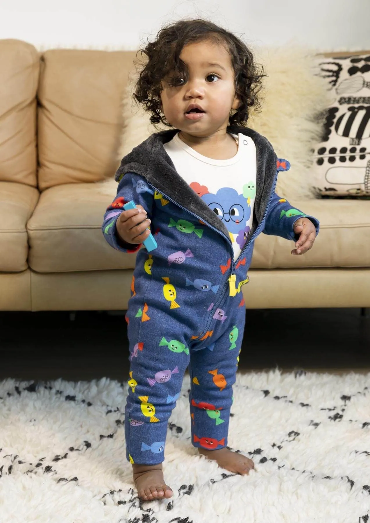 Peardrop - Denim Sweetie Onesie / Snowsuit Lined With Faux Fur
