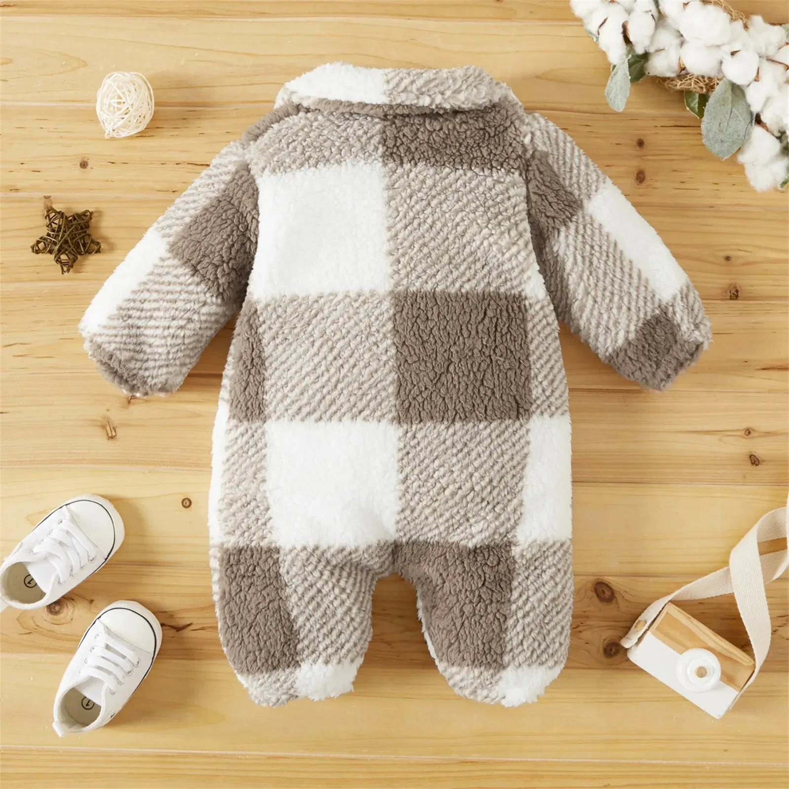 Plush Khaki Plaid Jumpsuit